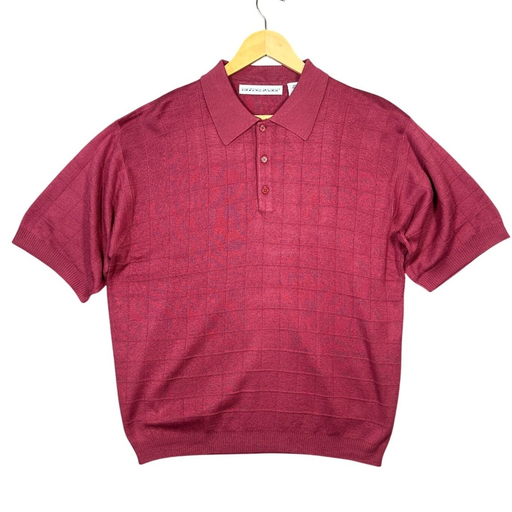 IRVINE PARK Mens Red Plaid Knit Short Sleeve Polo Shirt Size‎ XL